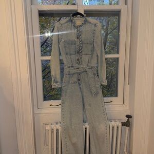 Sezane Miley Organic Cotton Denim Jumpsuit XS 34 Paris